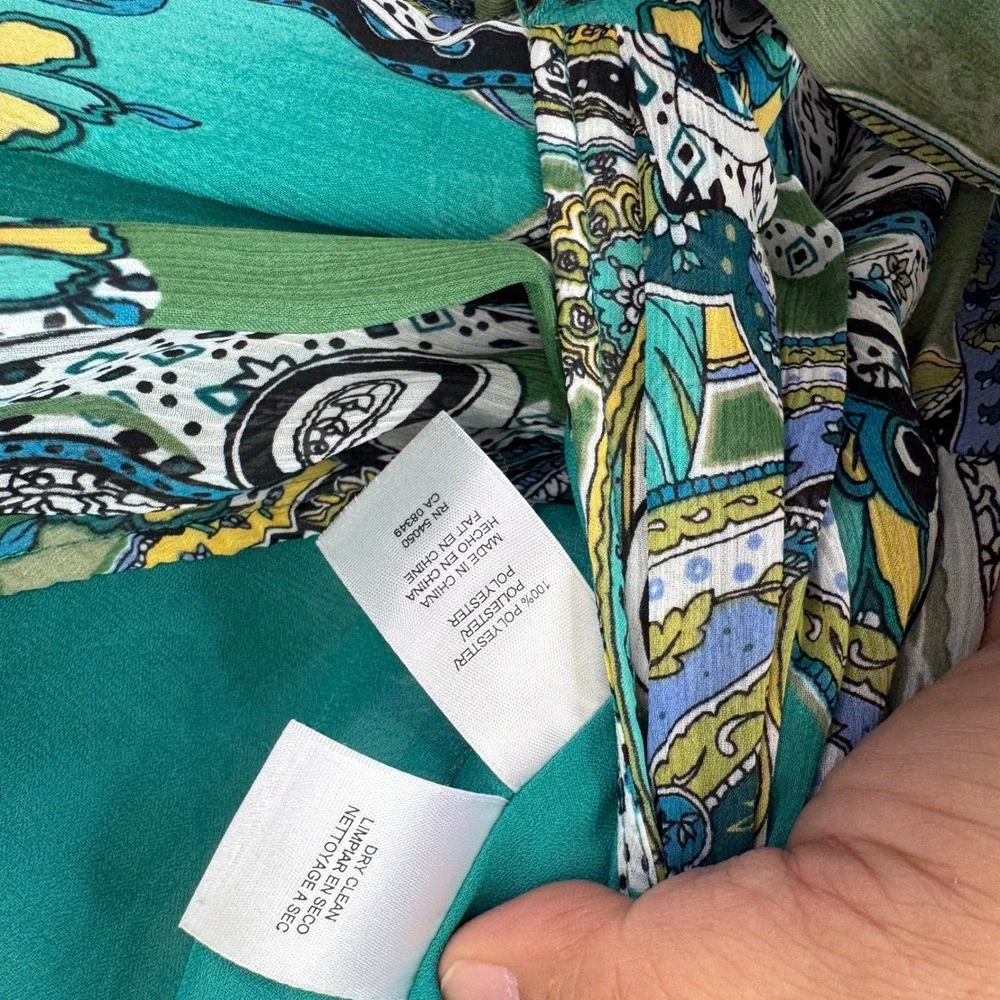 Jones New York‎ Paisley Faux Wrap Dress 14W Green Blue Boho Sleeveless Midi